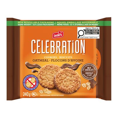 Leclerc celebration flocons d'avoine enrobés de chocolat 240G