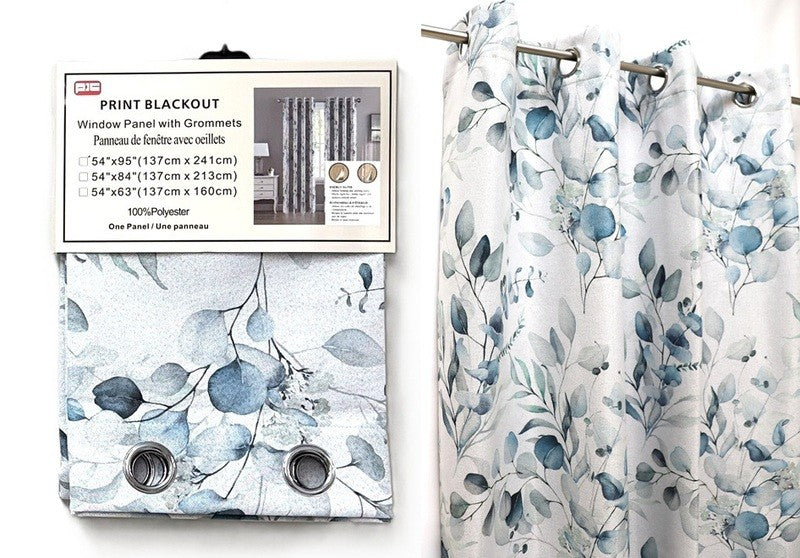 PIC rideau opaque floral bleu 54x84"