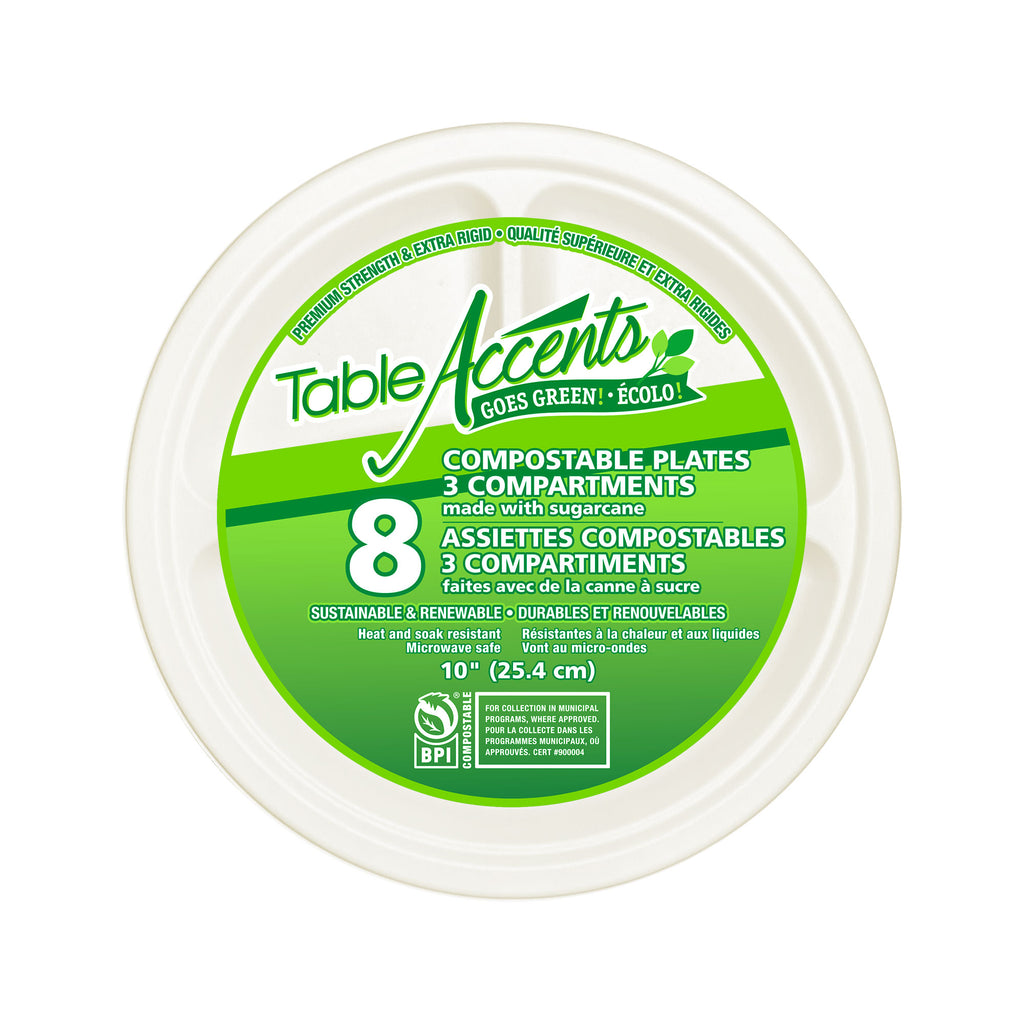 Table accents assiettes compostable 3 compartiments 10" pk8