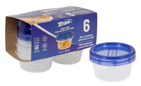 Titan contenants avec couvercles vissés pk6