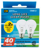 CM clear long life bulbs 60W pk2