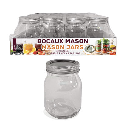 Ensemble de 12 pots style mason 500ml