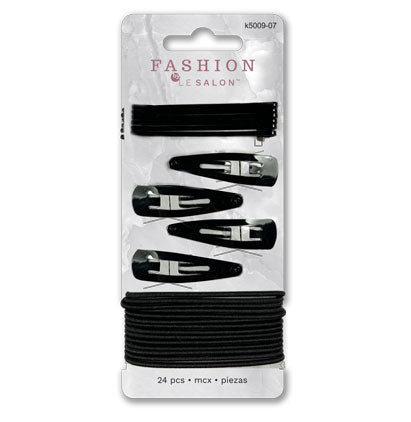 Ensemble de barrettes, élastiques et pinces noir 24pcs