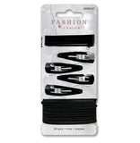 Ensemble de barrettes, élastiques et pinces noir 24pcs