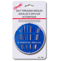 Self-threading sewing needles