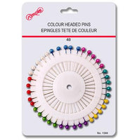 Set of 40 straight pins with different colored heads.