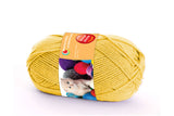Ball of wool regular yarn in yellow color
