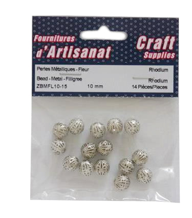 Perles métallique en filigrane 10mm pk14