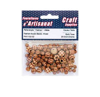 Beads, acrylic, terra cotta color, various patterns and sizes.