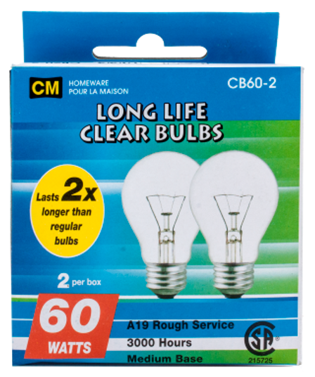 CM ampoules longue durée claires 60W pk2