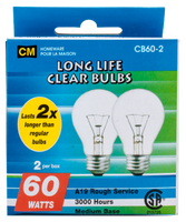 CM clear long life bulbs 60W pk2