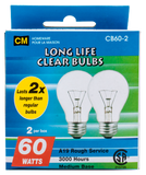 CM clear long life bulbs 60W pk2