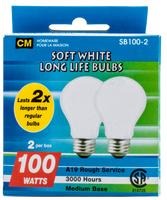 CM clear long life bulbs 100W pk2