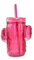 Glass mason jar cactus 450ml - pink
