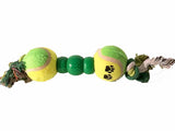 Dog toy balls and rope in the shape of a bone
