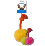 Pompom ball and rope dog toy