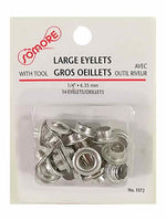 Pack of wide eyelets with riveting tool