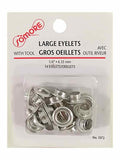 Pack of wide eyelets with riveting tool