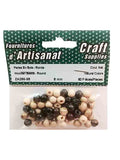 Perles de bois rondes (8mm.), couleurs naturelles