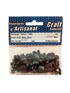 Acrylic beads in ''fashion'' style, various shapes and sizes, black