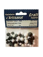 Perles, acrylique rondes, différentes grosseurs, noires et blanches