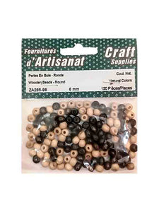 Wooden beads, round (6mm.), in natural colors