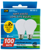 CM bulbs long life soft white 100W pk2